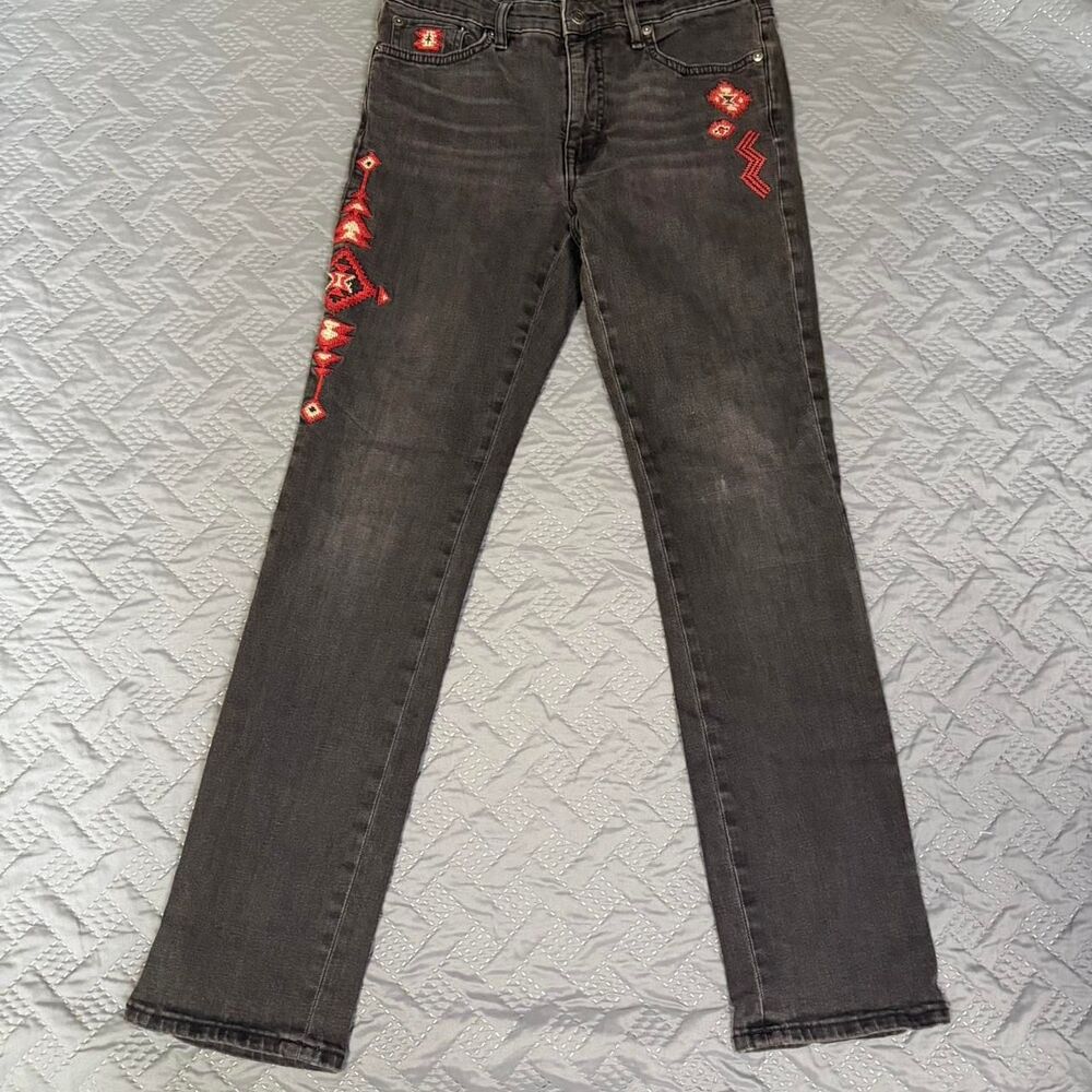 Lauren Ralph Lauren Jeans Womens 6 Black Southwest Embroidered Straight Western
